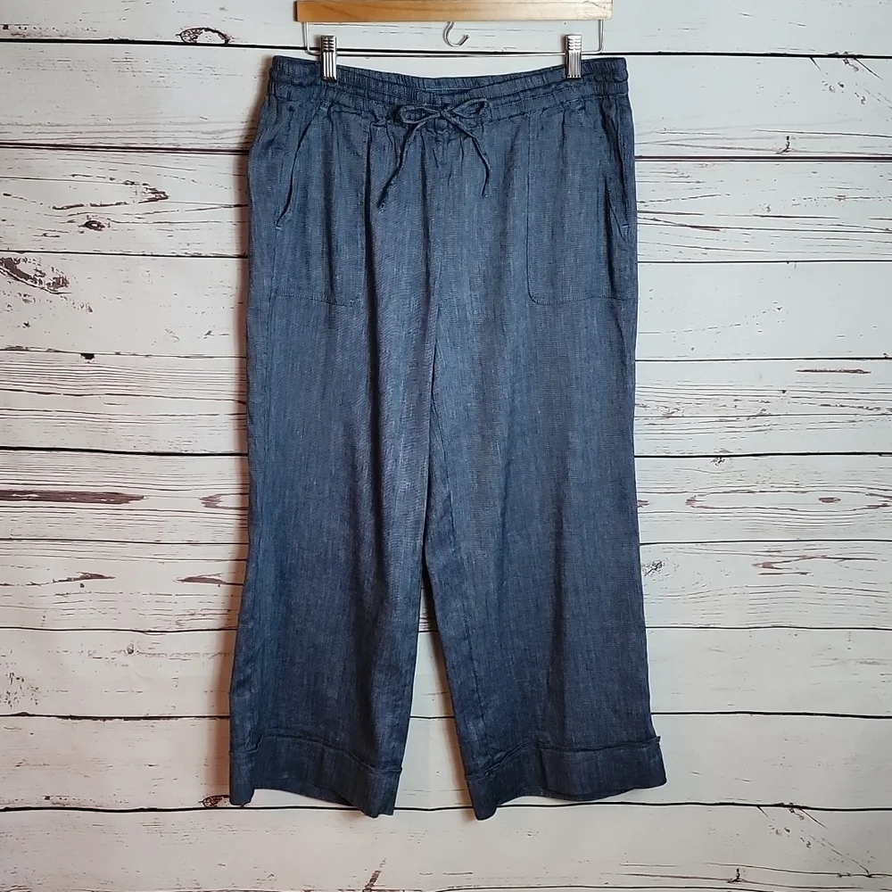 Loft Pull On Wide Leg Cropped Linen Size Large - Picture 2 of 6